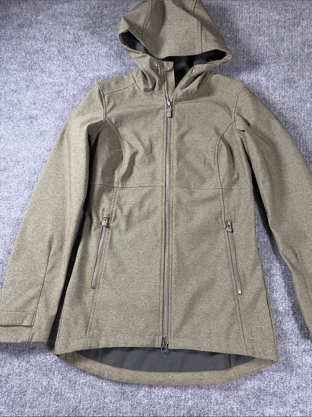 REI Women's Hooded Softshell Nylon Jacket in Olive Green